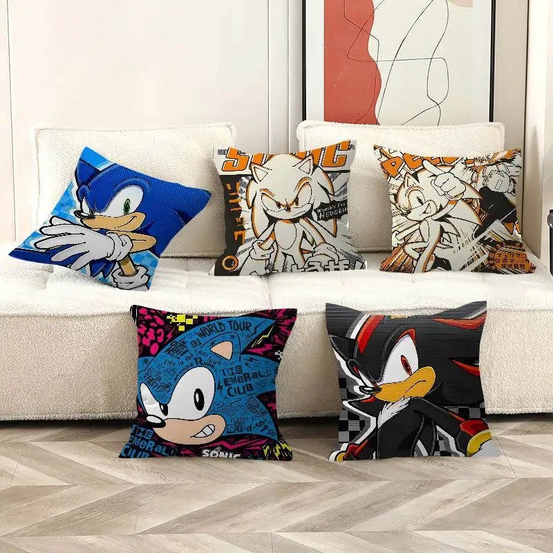 الكرتون S-سونيك وسادة يغطي الكرتون أريكة ديكور المنزل الطباعة على الوجهين قصيرة أفخم لطيف غطاء الوسادة