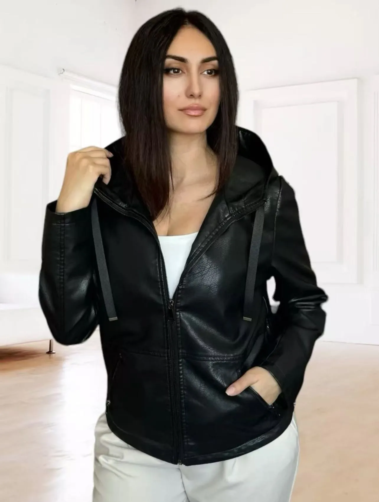 

Летняя женская одежда: уличная куртка-косуха на молнии с капюшоном, свободного кроя, из полиэстера, для женщин