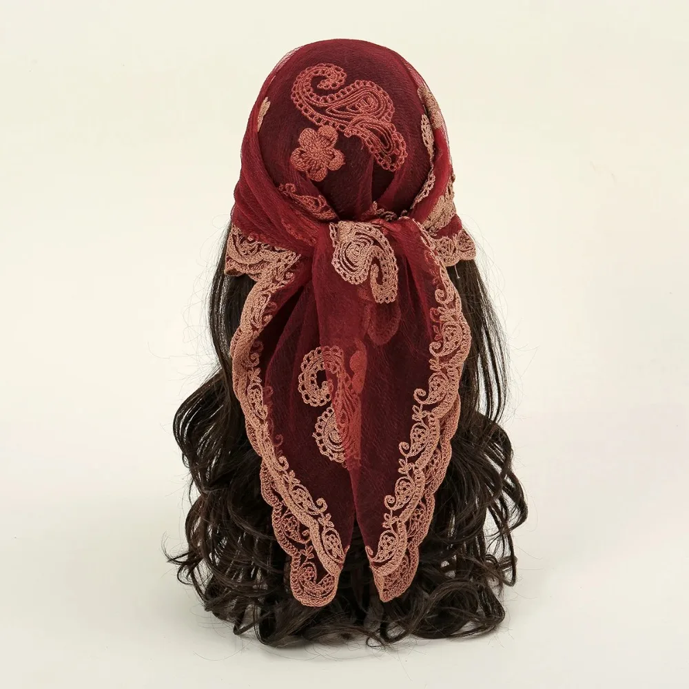 Fashion Lace Paisley Embroidery Bandana Square Scarf Elegant