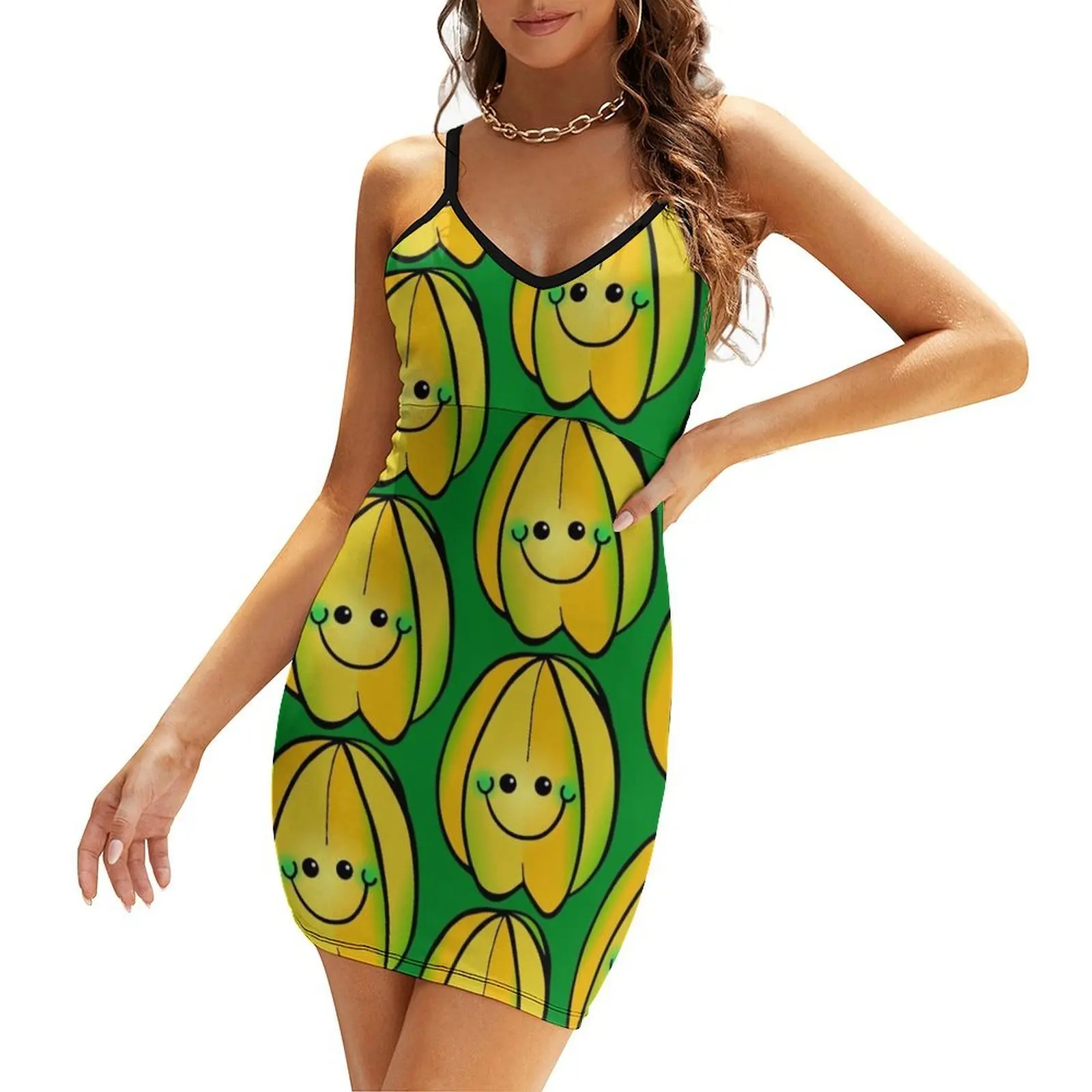 

Happy Doodle Star Fruit Cartoon Sling Dress women dresses Woman's evening dress birthday dress for women summer women's suit