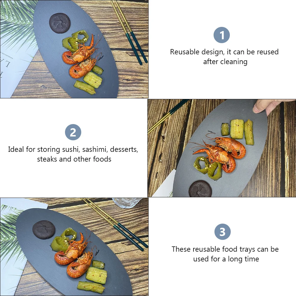 

Oval Shape Black Plate Vintage Rock Stone Style Steak Dessert Sushi Plate for Restaurant Hotel Kitchen