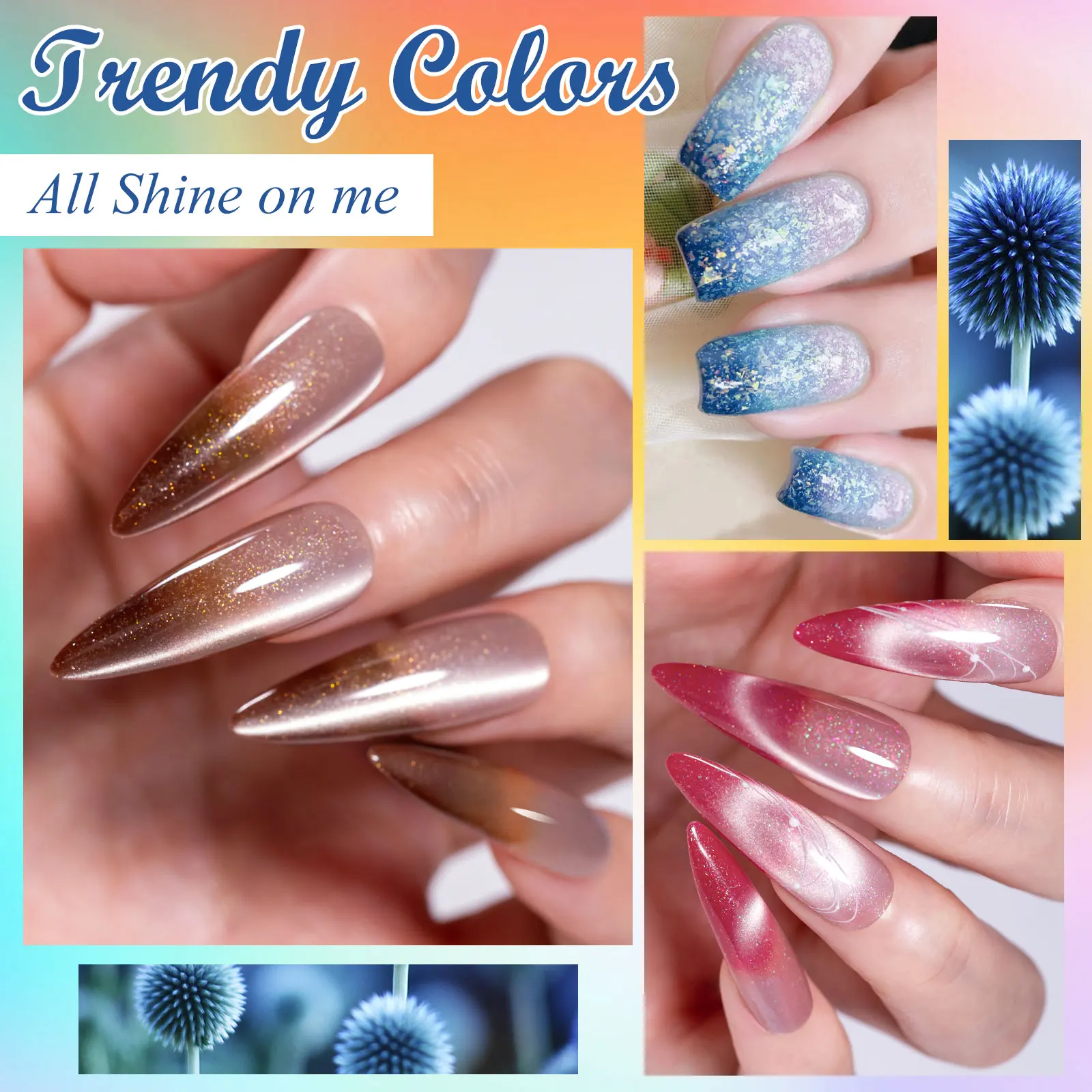 ชุดยาทาเล็บเจลแม่เหล็กกลิตเตอร์เปลี่ยนสีตามอุณหภูมิ 13 ชิ้น แบบกึ่งถาวร ยูวีเจล ล้างออกได้