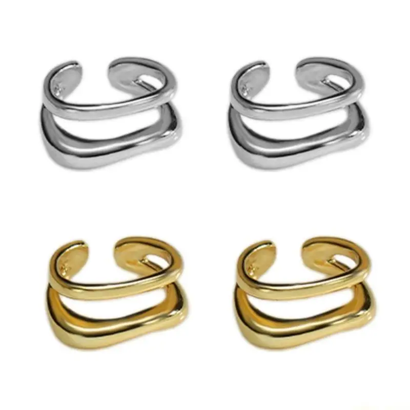 31BF Brass Ear Cuff Geometric C Double Layer Clip On Earrings for Everyday Wear