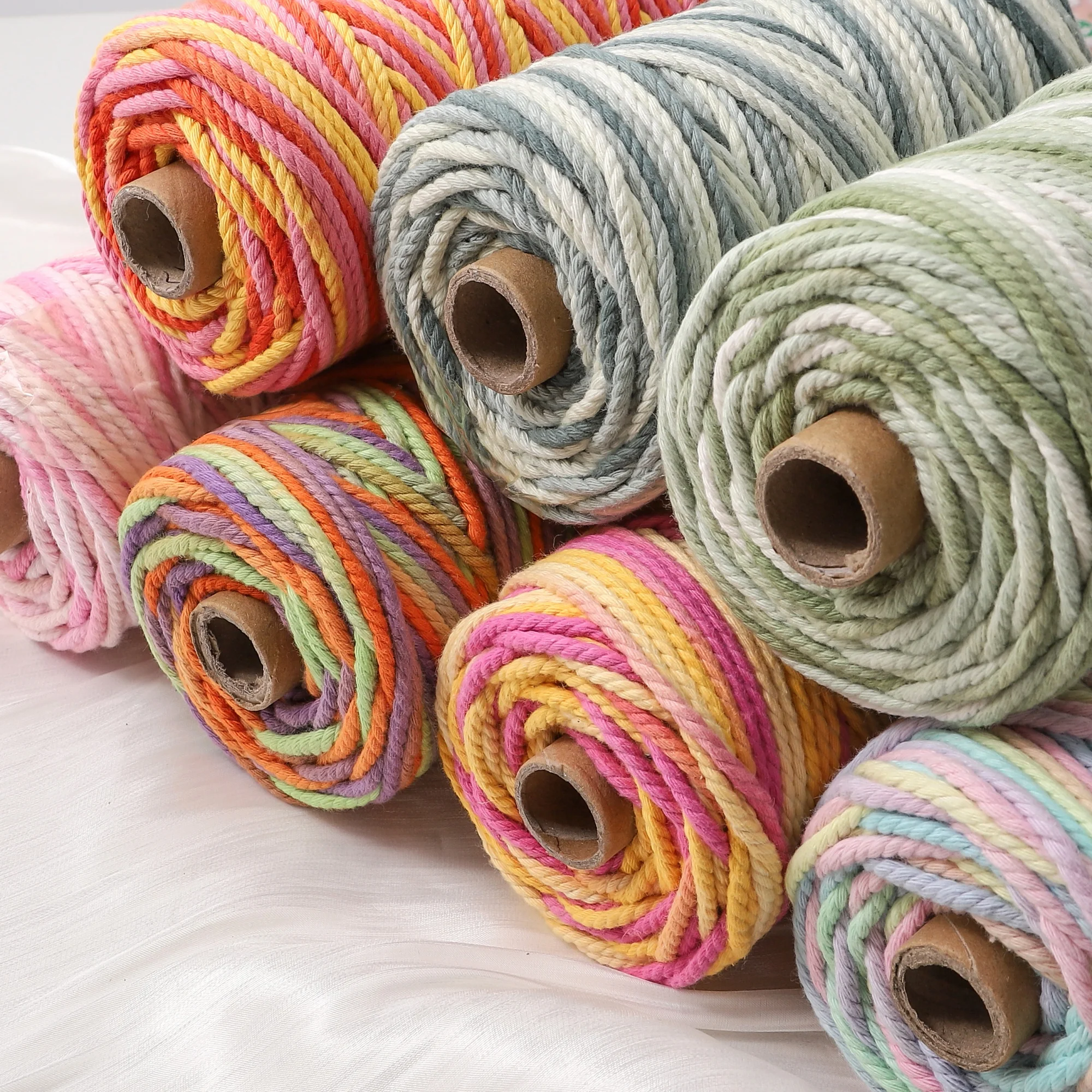 3.5mm*3M/bag High Quality Gradient Color 3-Strand Woven Cotton Rope DIY Craft Cord for Pendant Keychain Sewing Home Decoration