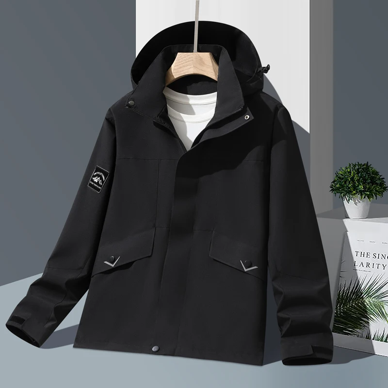 Spring Men's Windbreaker 2024 New Windproof and Waterproof Multi Pocket Detachable Hat Coat Simple Solid Color Men's Jacket