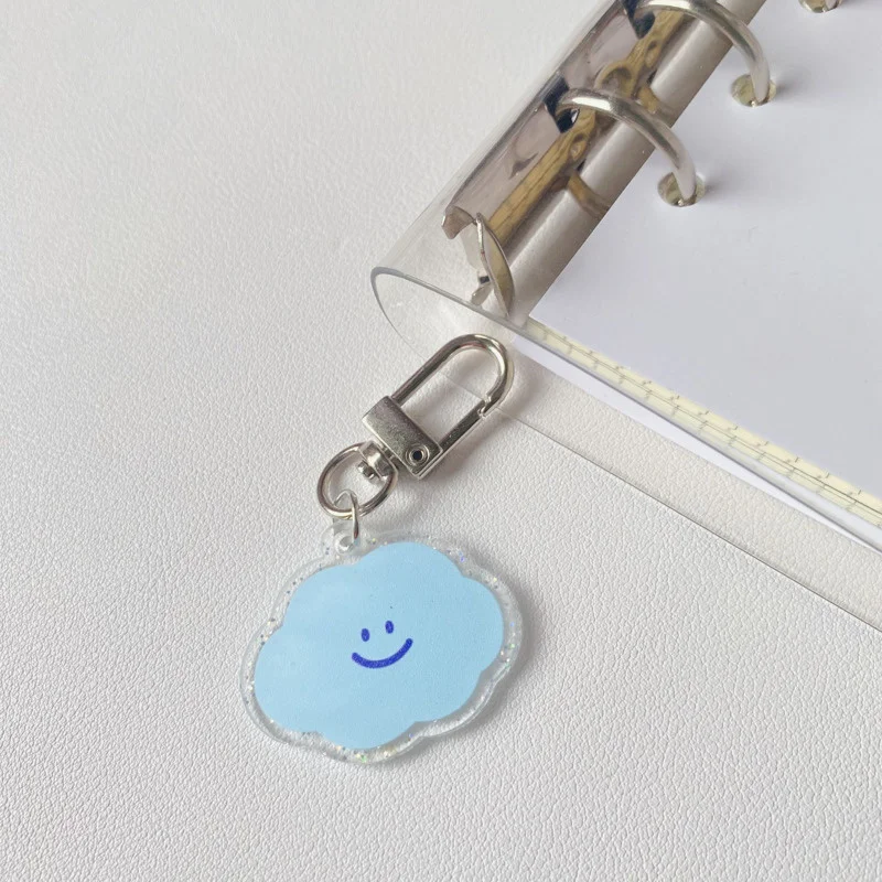 Cartoon Cute Blue Cloud Love Key Holder Flash Powder Acrylic Kawaii Backpack Fashion Decorative Pendant Keychain Toy Ornament