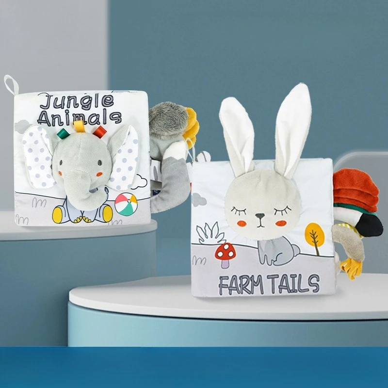 

New Visual Gray and White Tail Cloth Book Baby Can't Tear Cloth Book Can Gnaw Pop-up Book Toy