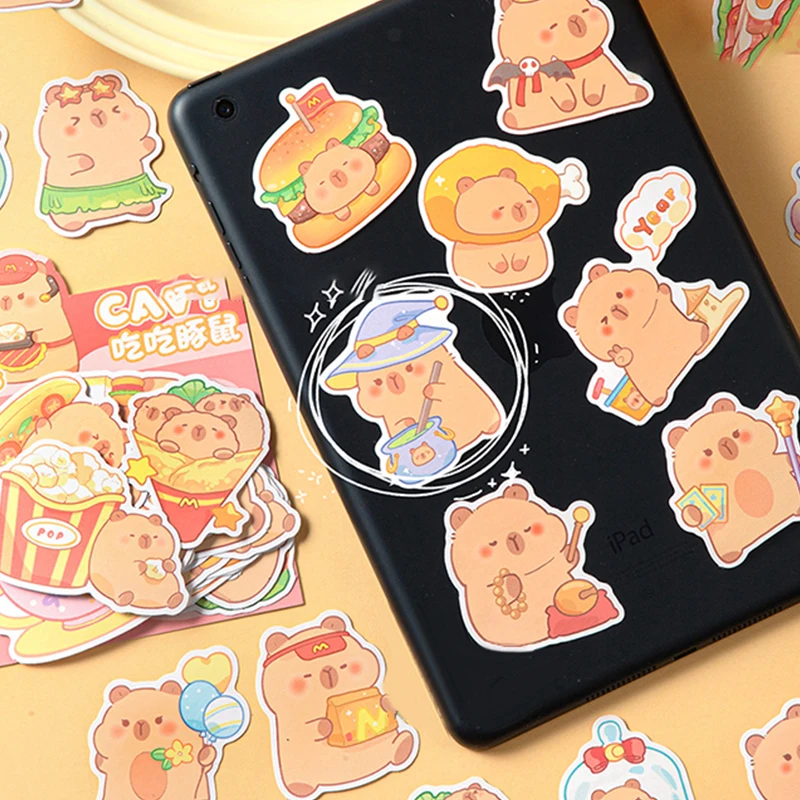 Autocollants de dessin animé mignon Capybara, décalcomanies graffiti Kawaii, décoration pour ordinateur portable, ordinateur portable, scrapbooking, étudiants, planche à roulettes, bricolage, 30 pièces