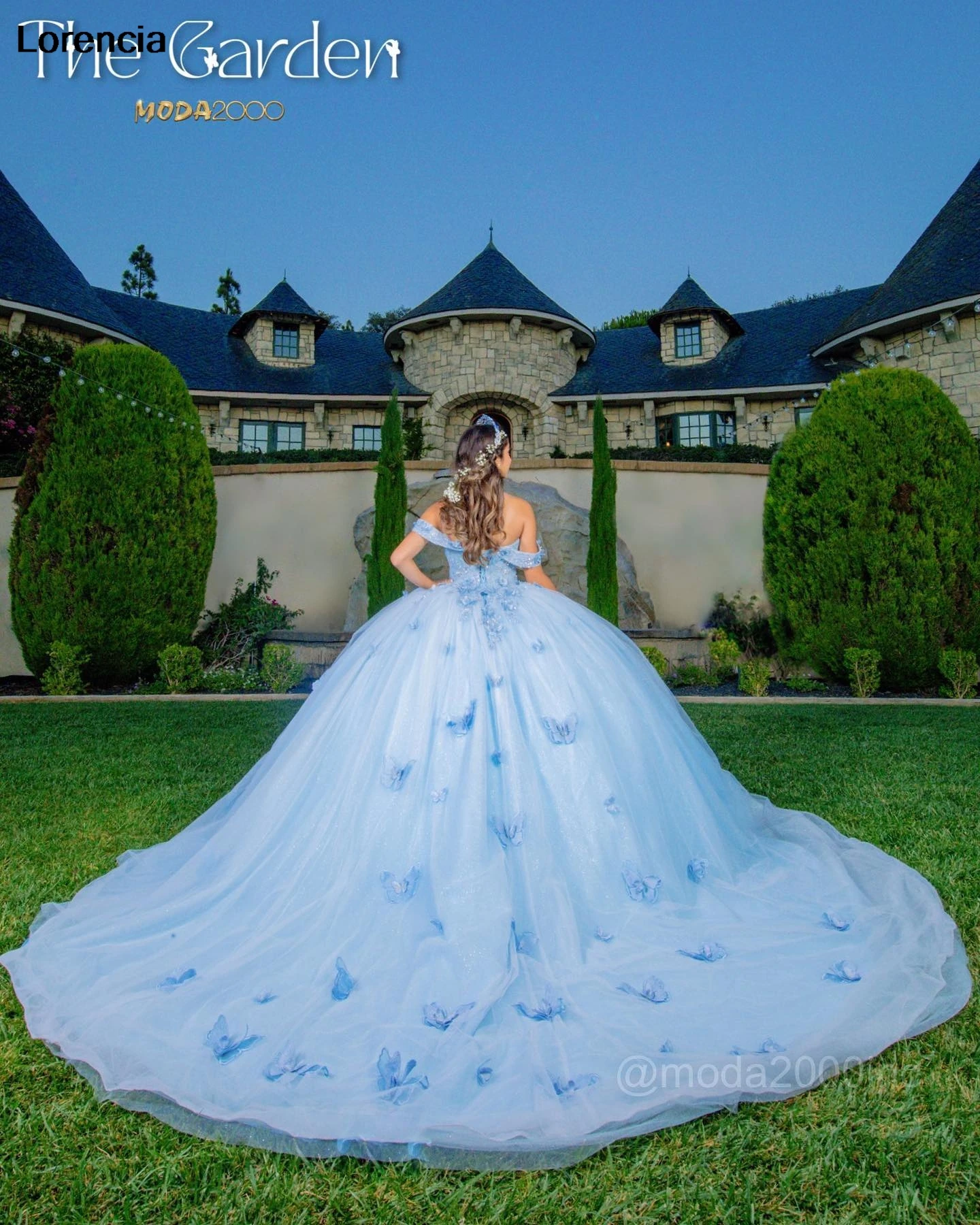 Lorencia Shiny Blue Quinceanera Dress Ball Gown 3D Butterfly Applique Beading Mexico Corset Sweet 16 Vestidos De 15 Años YQD967