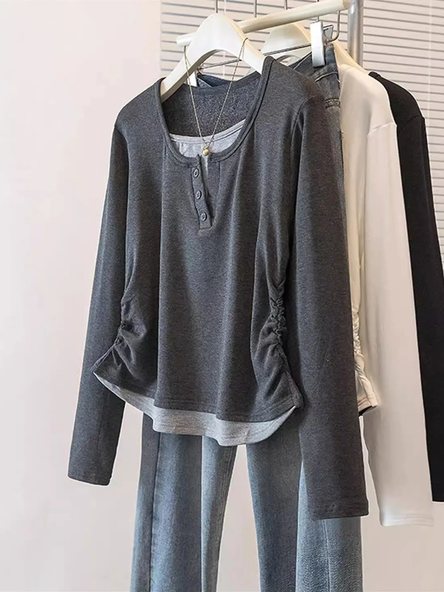 

Slimming Casual Long Sve T-irt Women's plus Size Korean Sle Loose Fit Autumn Winter Faionable Versatile Top