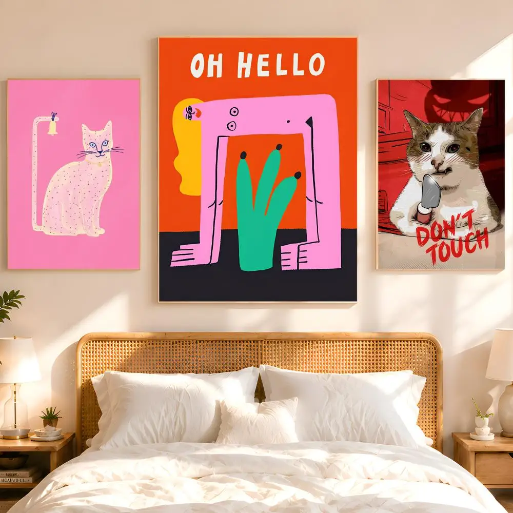 Cartoon-Katzen-Stimmungsposter 1 Stück HD Matt Selbstklebende Wanddekoration für Schlafzimmer, Wohnzimmer, Studentenwohnheim, Büro