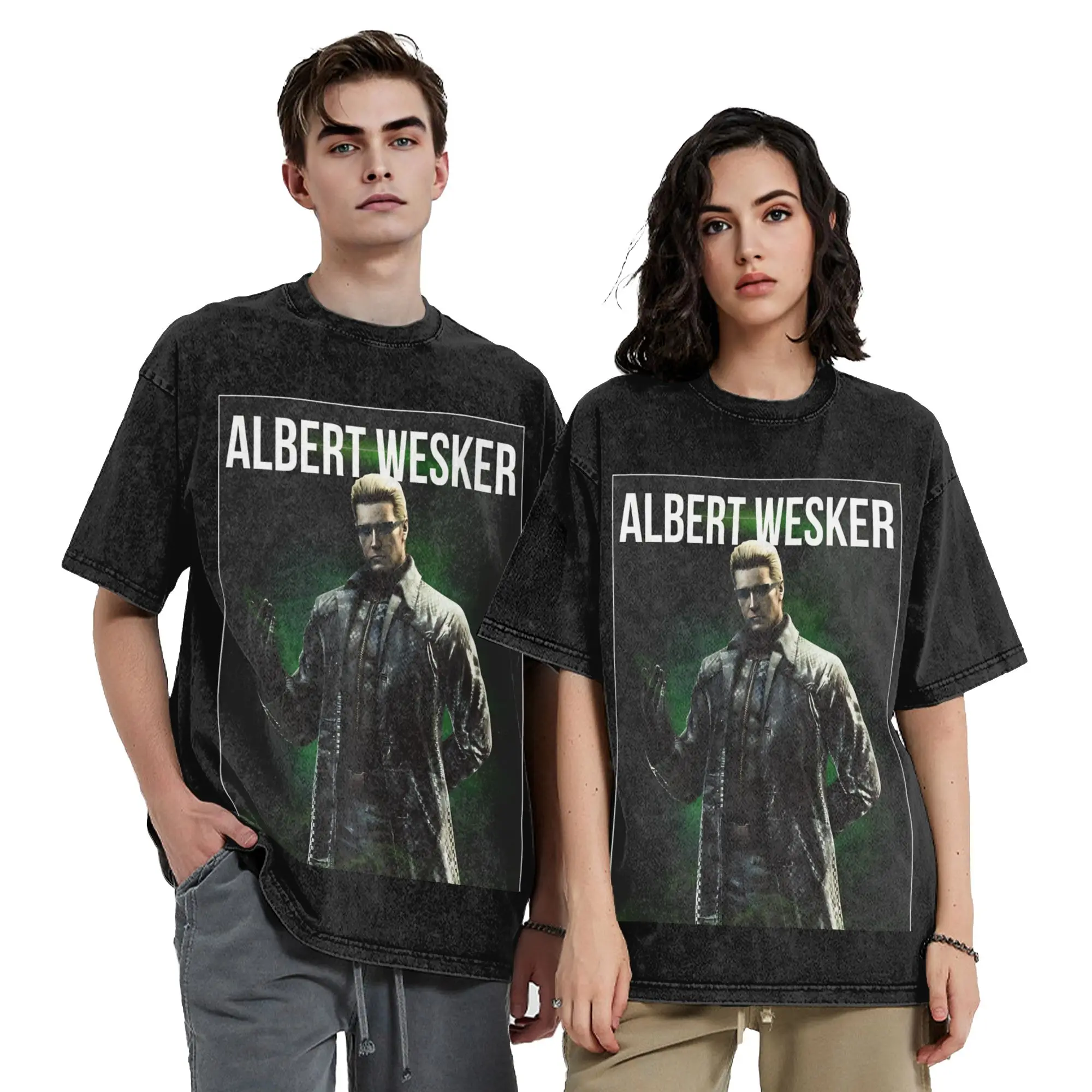 Men Women's Albert Wesker Games Vintage Washed T Shirt Pure Cotton Clothes Funny Short Sleeve Round Collar Tees Graphic T-Shirt