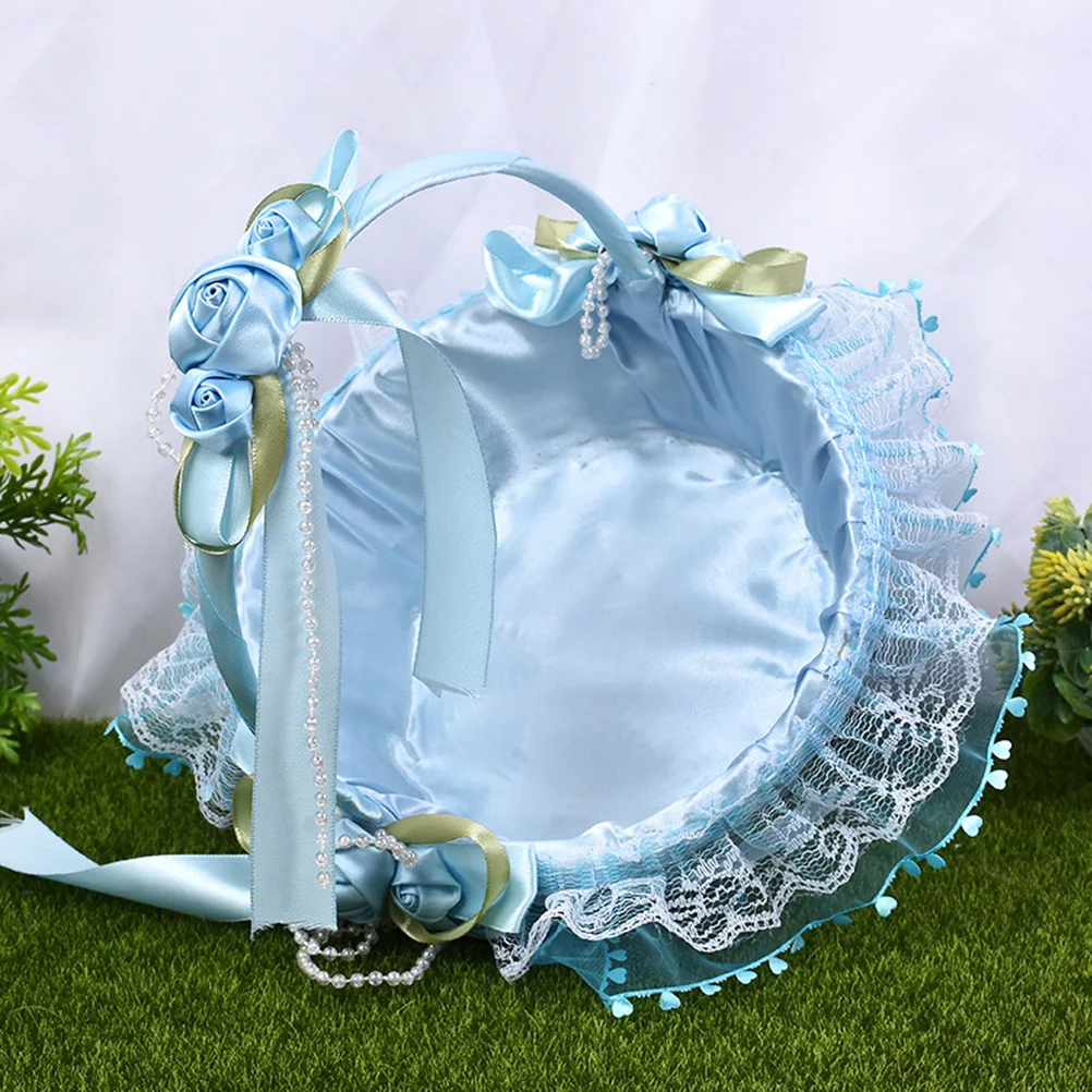 

Elegant Flower Children Decoration Rustic Portable Handwoven Blue Small Size for Graduation Banquet Flowers Petals Candy Storage