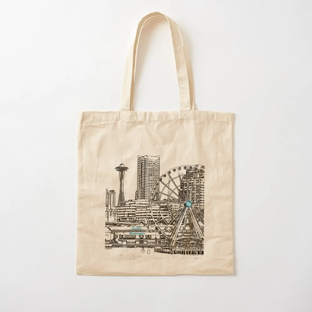 Сиэтл, Вашингтон, США - Downtown Seattle Waterfront - Сумка-тоут Seattle Landmarks