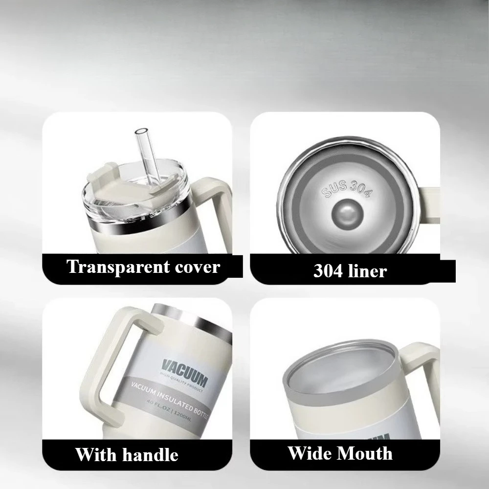 40OzGlassMug met handvat geïsoleerde roestvrijstalen reismok ijskoffiemok BPA-vrij deksel en rietje Houd drankjes koud voor langer