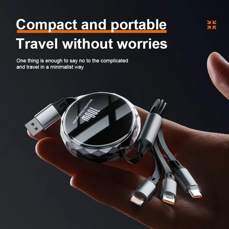 كابل شاحن 3 في 1 متعدد 100 وات من النوع C USB إلى Micro Usb C سلك شحن سريع للغاية قابل للسحب لهاتف آيفون وسامسونج وهواوي