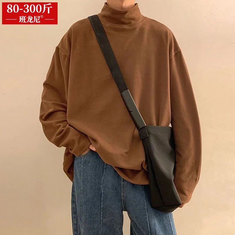 

Winter Autumn Turtleneck Men Long Sleeve T Shirts Loose Warm Black White Business Casual Oversized 2xl Tops Inside High Quality