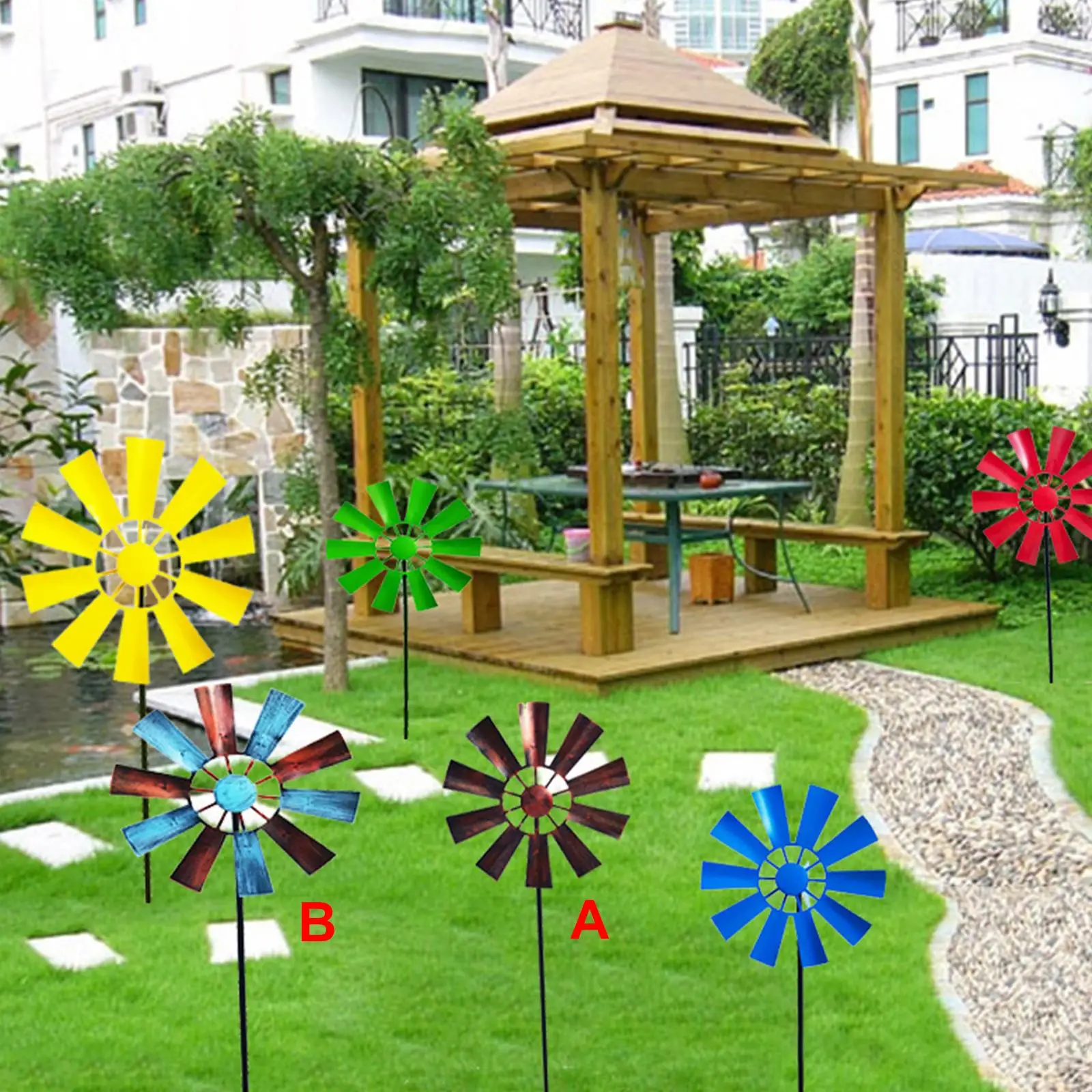 28in Wind Pinwheel Decorative Lawn Ornament Wind Mill for Backyard