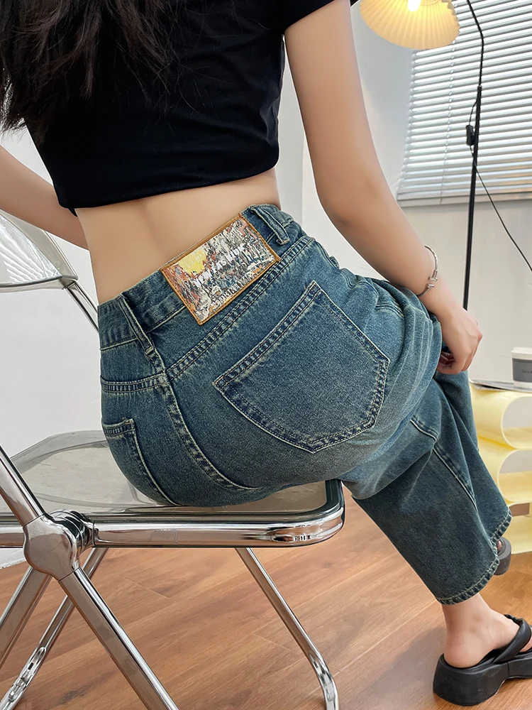 No stretch women jeans new straight leg wide streetwear high waist boyfriend pockets denim trousers cargo pants japanese y2k