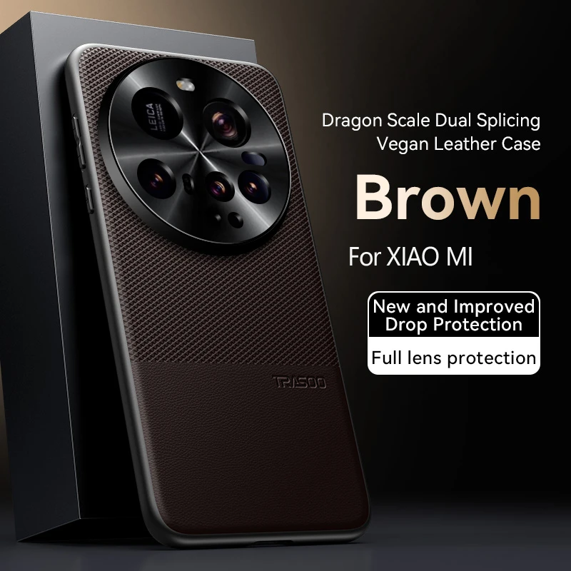 Case For Xiaomi 17 Ultra Mi 15 Ultra 14 13 5G Fine Grained Leather Matte Skin Splicing Cover Metal Lens Frame Shell Bumper