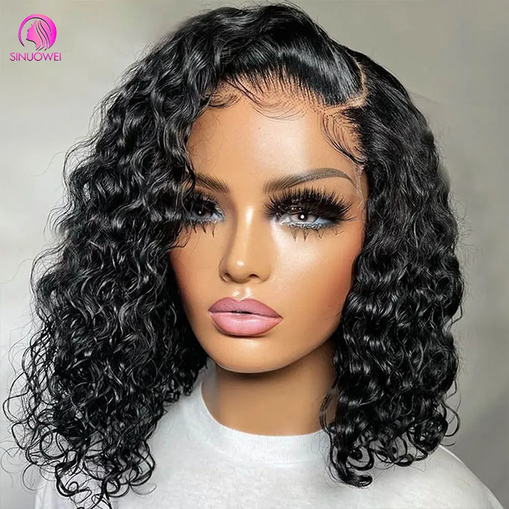 Water Wave Short Bob Lace Human Hair Wig For Black Women 13x4 Transparent Lace Frontal Wig Brazilian Remy Hair Water Wave Wig