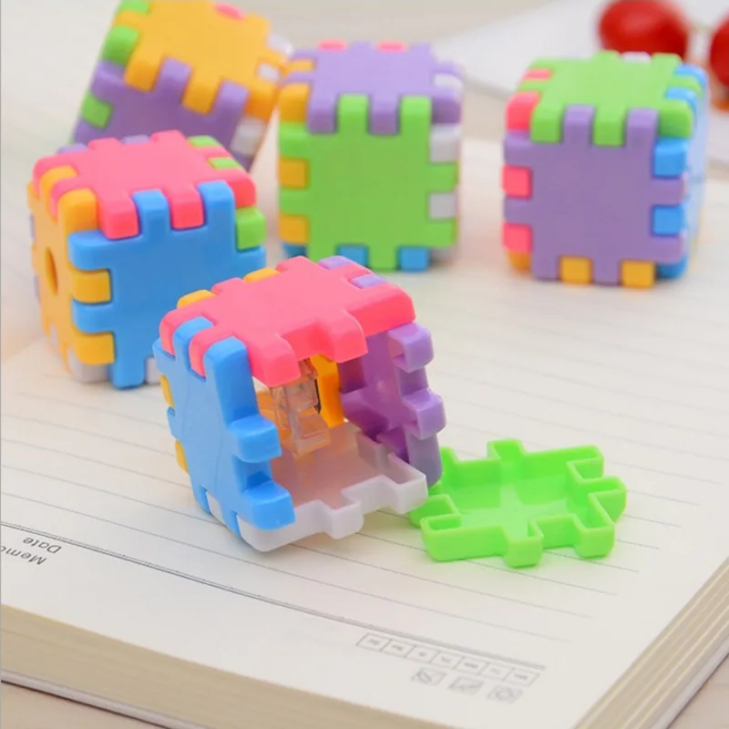 1 Piece Kawaii Creative Blocks Pencil Sharpener Stationery School Office Supplies Novelty Kid Gift Cube Funny Toy