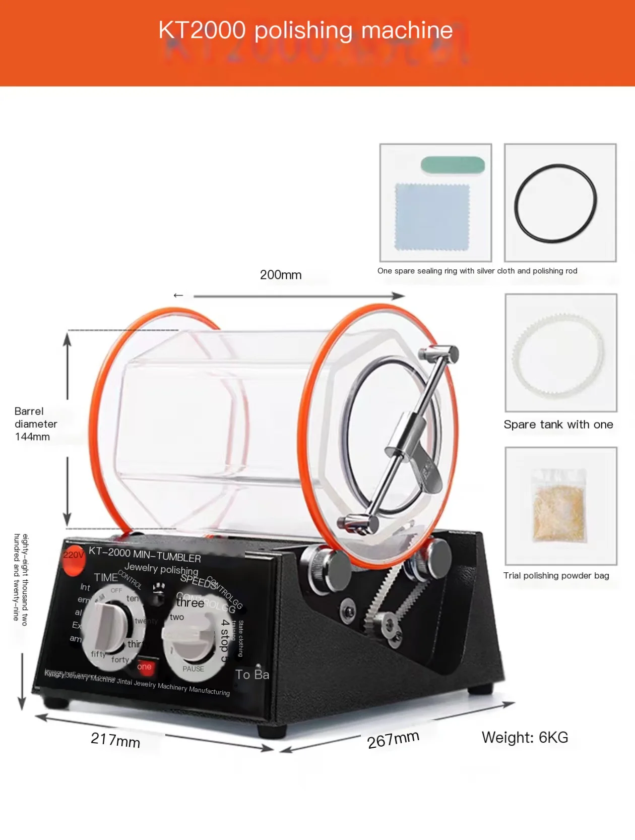 

PHYHOO KT2000 5kg Rotary Tumbler Jewelry Polisher Bead Surface Cleaner Drum Polishing Finisher Machine with Timer for Chamfering