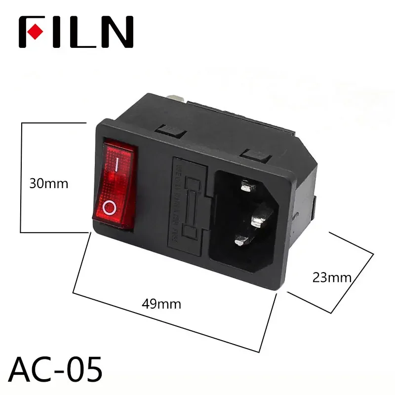 IEC320 C14 Elektrische AC-Buchse 3-polig Rot LED 250V 10A Sicherung Buchse Stecker Einlassanschluss 2-polige Buchse Montage-Wippschalter – Detail 5