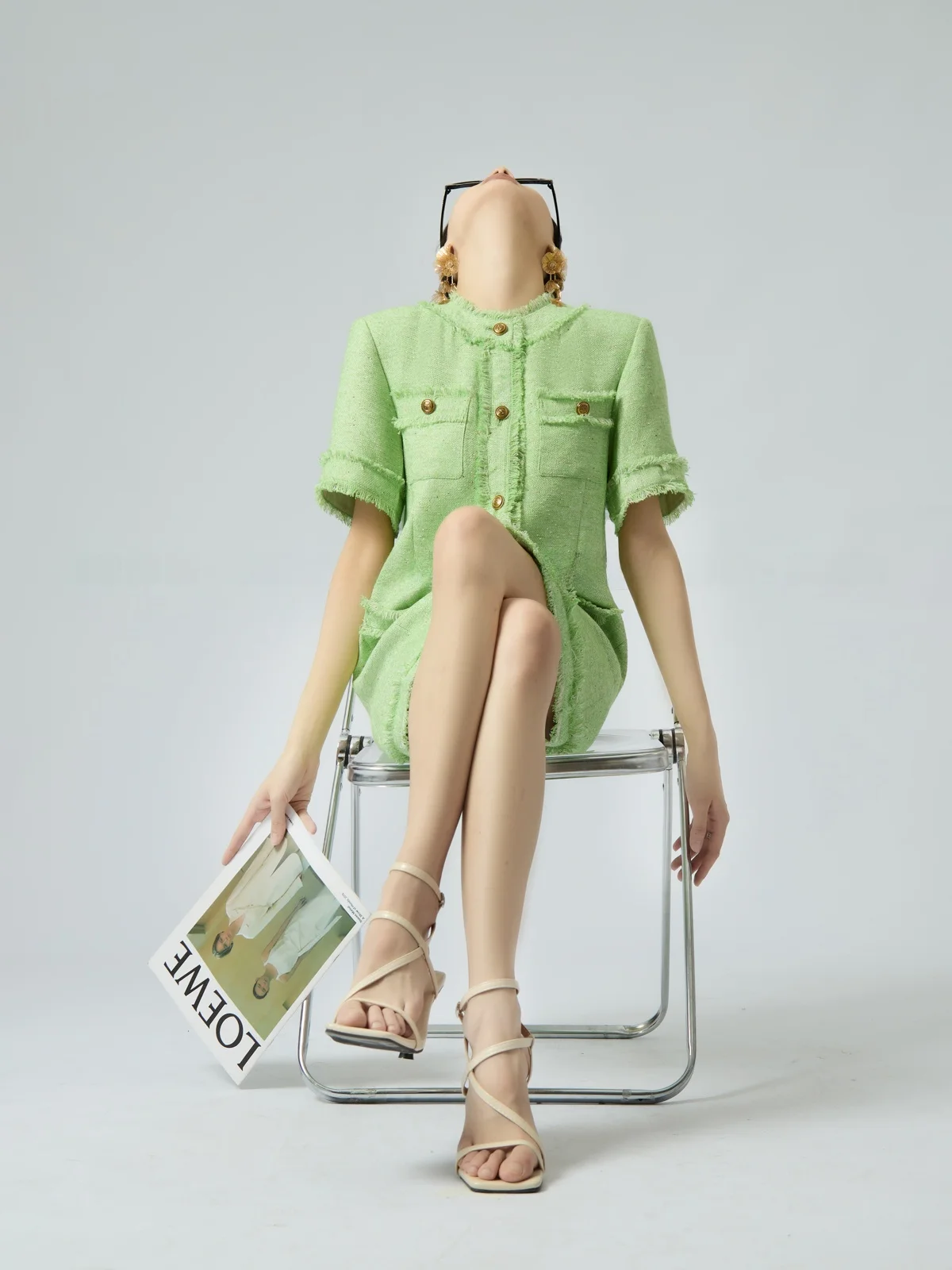 

Guuli Summer New round Ne Fringe Dr Women's Small Fraance Sle High End Ele Straight Tube Dr Casual Ladie...