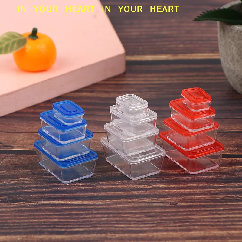 【X】4pcs 1/12 Dollhouse Mini Fresh Keeping Box Lunch Box Model Kitchen Tableware Decoration