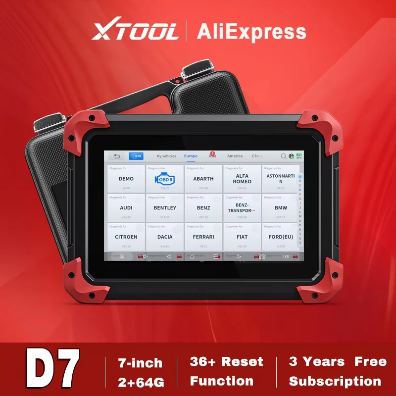 Диагностический сканер XTOOL D7 для всех систем автомобиля, двунаправленный, с функциями 36+ функций сброса, кодирования ЭБУ, программирования ключей, поддержкой CANFD/DOIP/FCA OBD2