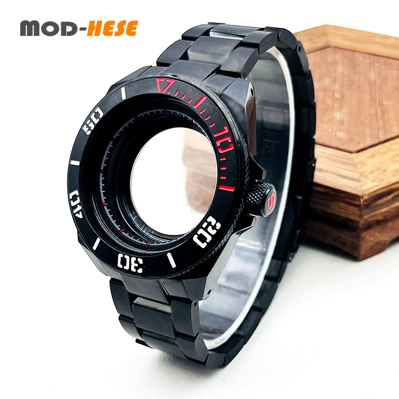 Black Samurai King Watch Case and Bracelet Set Fit for NH34 NH35 NH36 7S26 Movement Sapphire Crystal Glass NH35 Watch Case