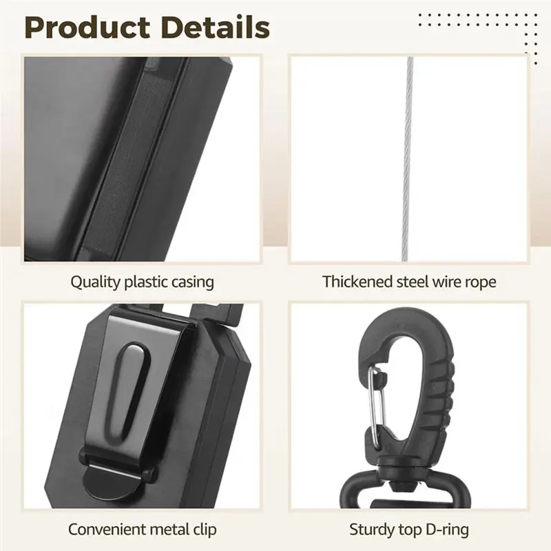 A97I-CB Mic Holder Retractable, 2 Pcs Extendable Radio Mic Reel Hanger Featuring Carabiner Clip& D-Ring For Truck Car For CB Rad