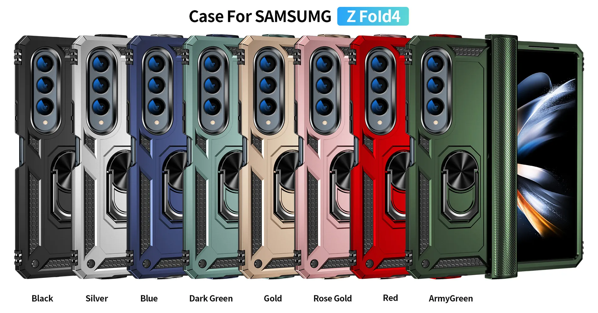 Military Grade Protection Metal Ring Grip Case for Galaxy Z Fold 4 Shockproof Heavy Duty Defender Rugged Folding Phone Case