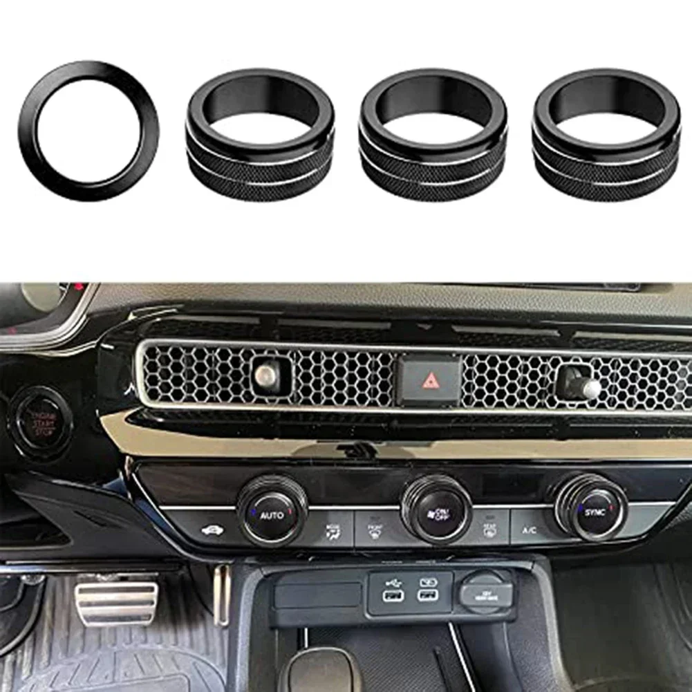 4pcs Car Styling Air Conditioning Knob Cover Ring Trim Sticker For Civic 11th Gen 2022-2023 For CR-V 2023 For HR-V 2023