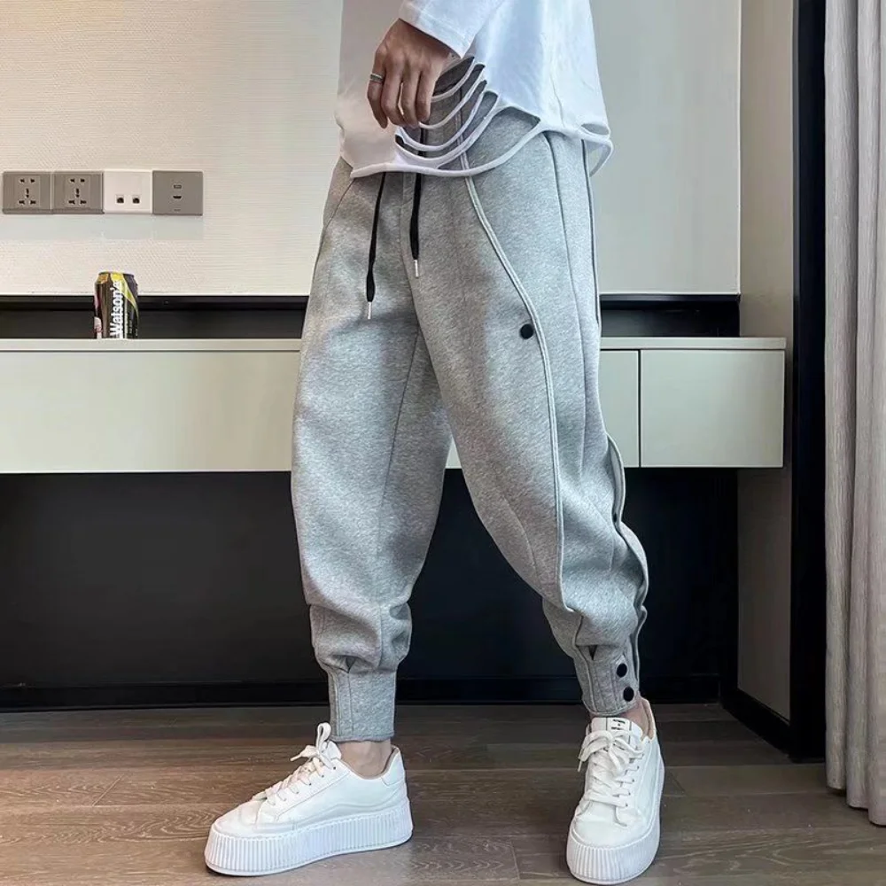 Pantalon de survêtement de style hip hop gris pour hommes, pantalons de jogging, pantalons de survêtement