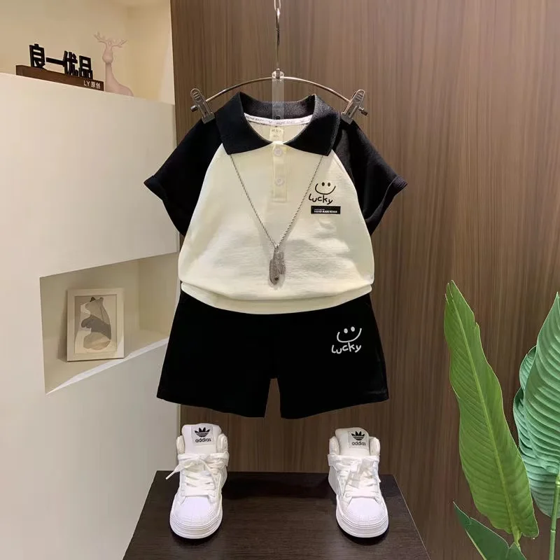 

Boutique Summer Baby Boys Clothes Kids Casual Short Sleeve Lapel Shirt Tops And Shorts 2Pcs/Set Kid 1-9Y Sportswear Fashion Wear