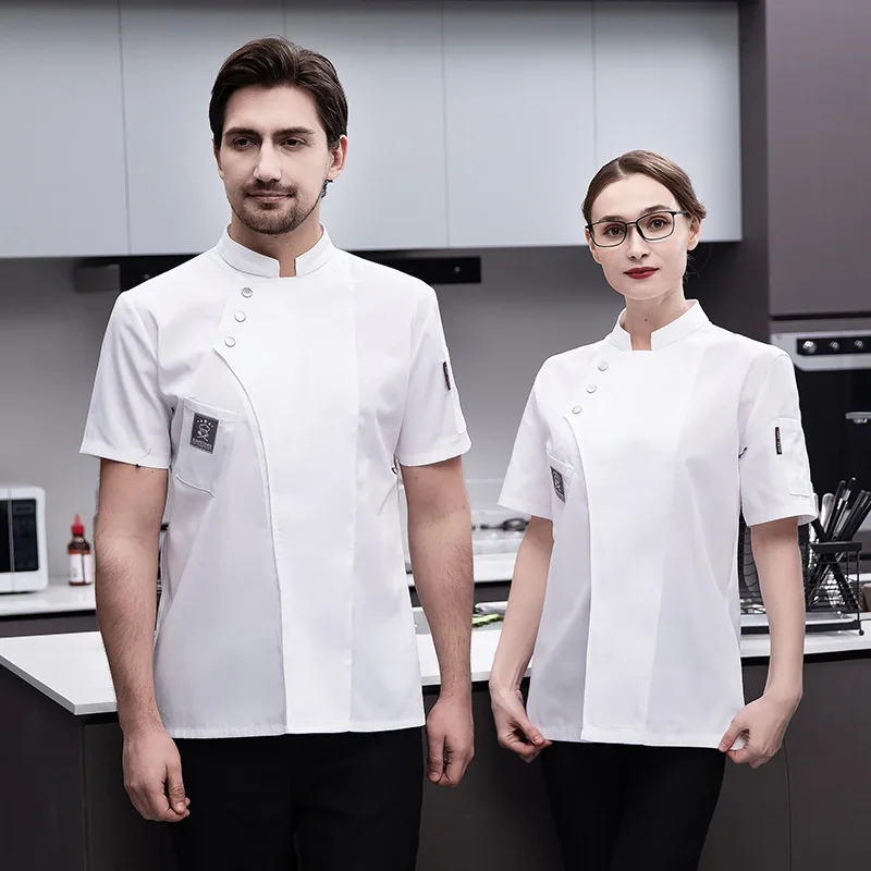 Camiseta blanca para Catering, uniforme de trabajo de camarero, ropa de Hotel, chaqueta de cocinero, monos de café