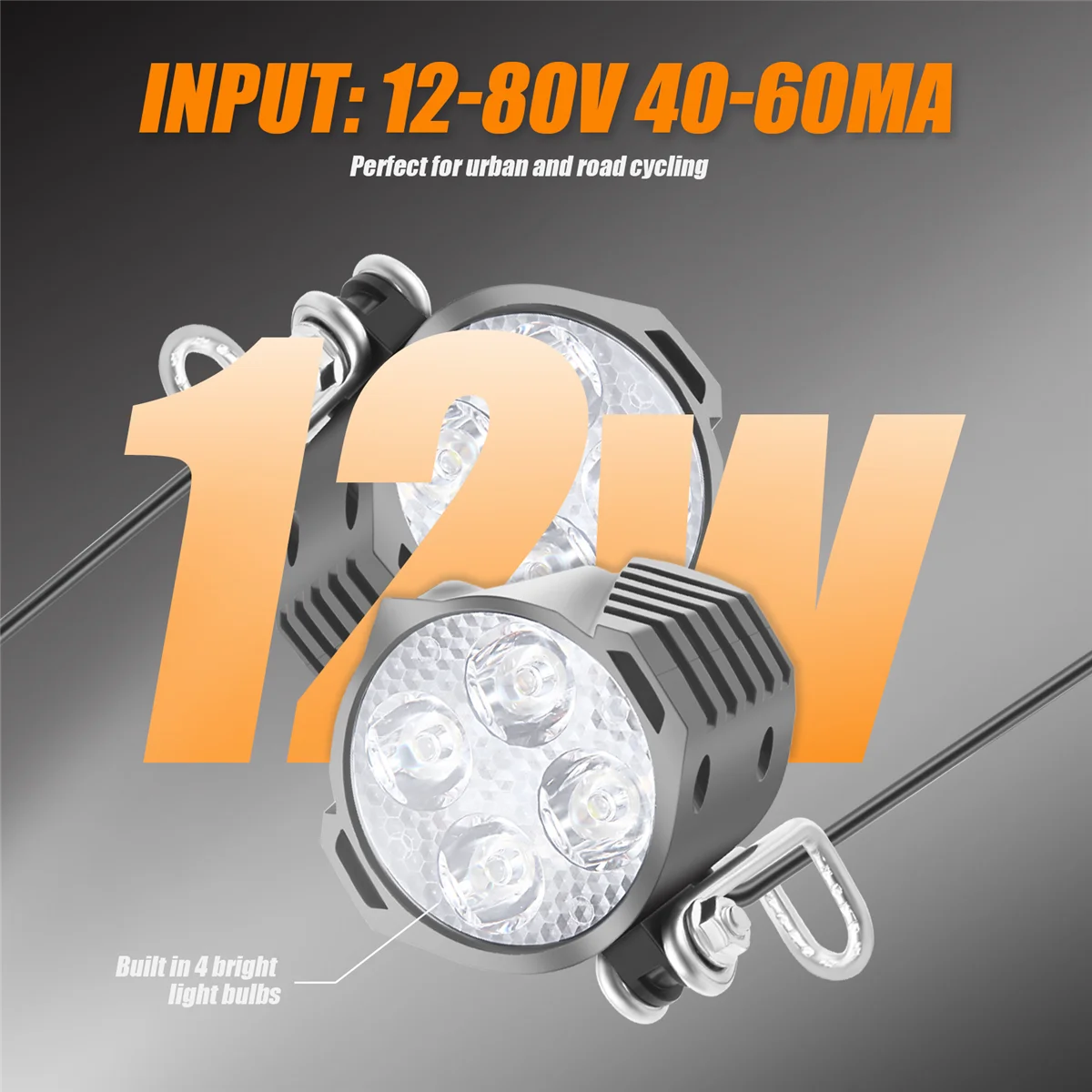 E-Bike Led Headlight 12V 24V 36V 48V 60V 72V Bicycle Light with Horn Waterproof Front Headlight