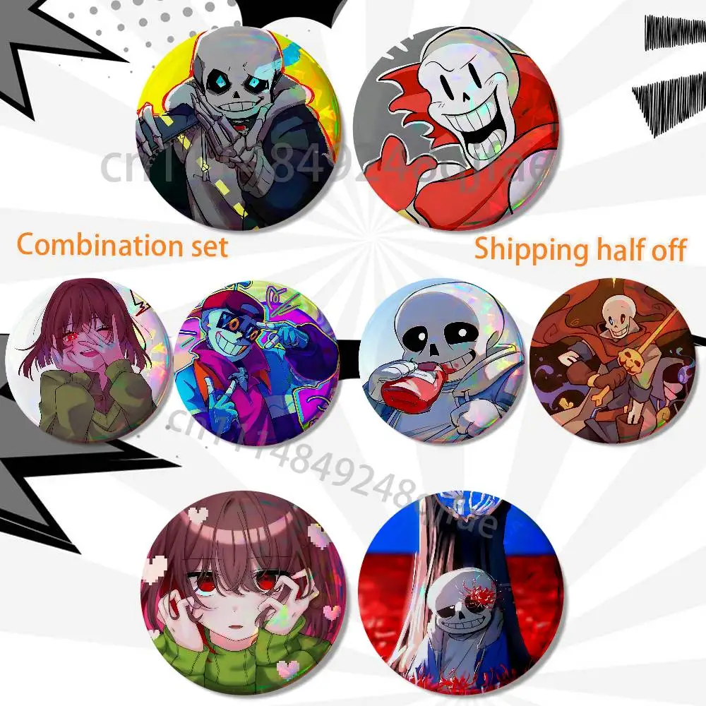 Sans Chara Papyrus Undertale HD Print Round Lapel Pins Pretty Derby 2 piece set Round Display Brooches Brooch Badges