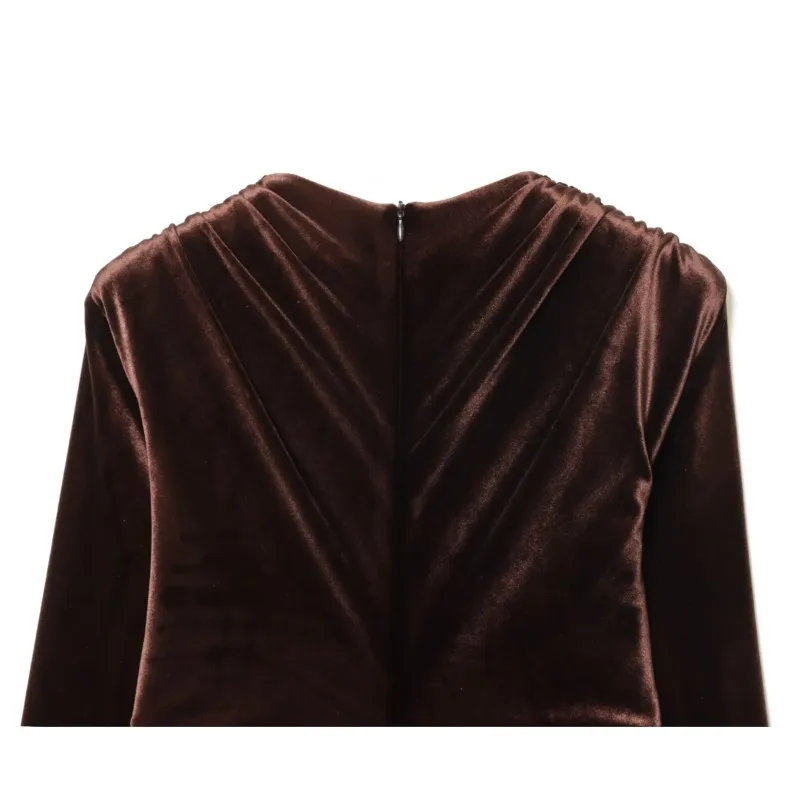 Robe mi-longue en velours pour femmes, nouvelle mode printemps-automne, col en V pliable, manches longues, élégante, Slim, Chic, robe de soirée, 2026