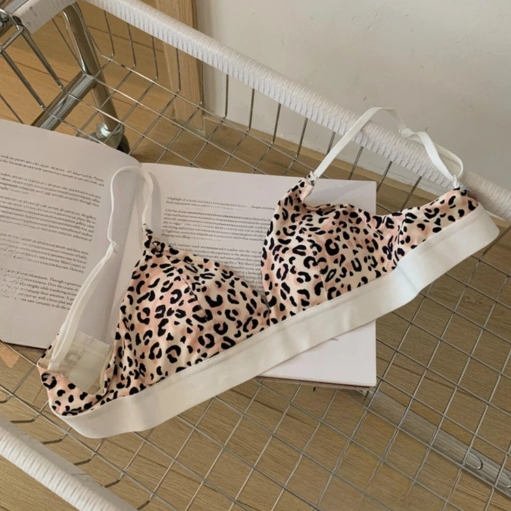 Contrasting Leopard Print Triangle Cup Bralette Small Chest Not Empty Cup Thin Version Ventilate Bra Pure Desire Spicy Girl