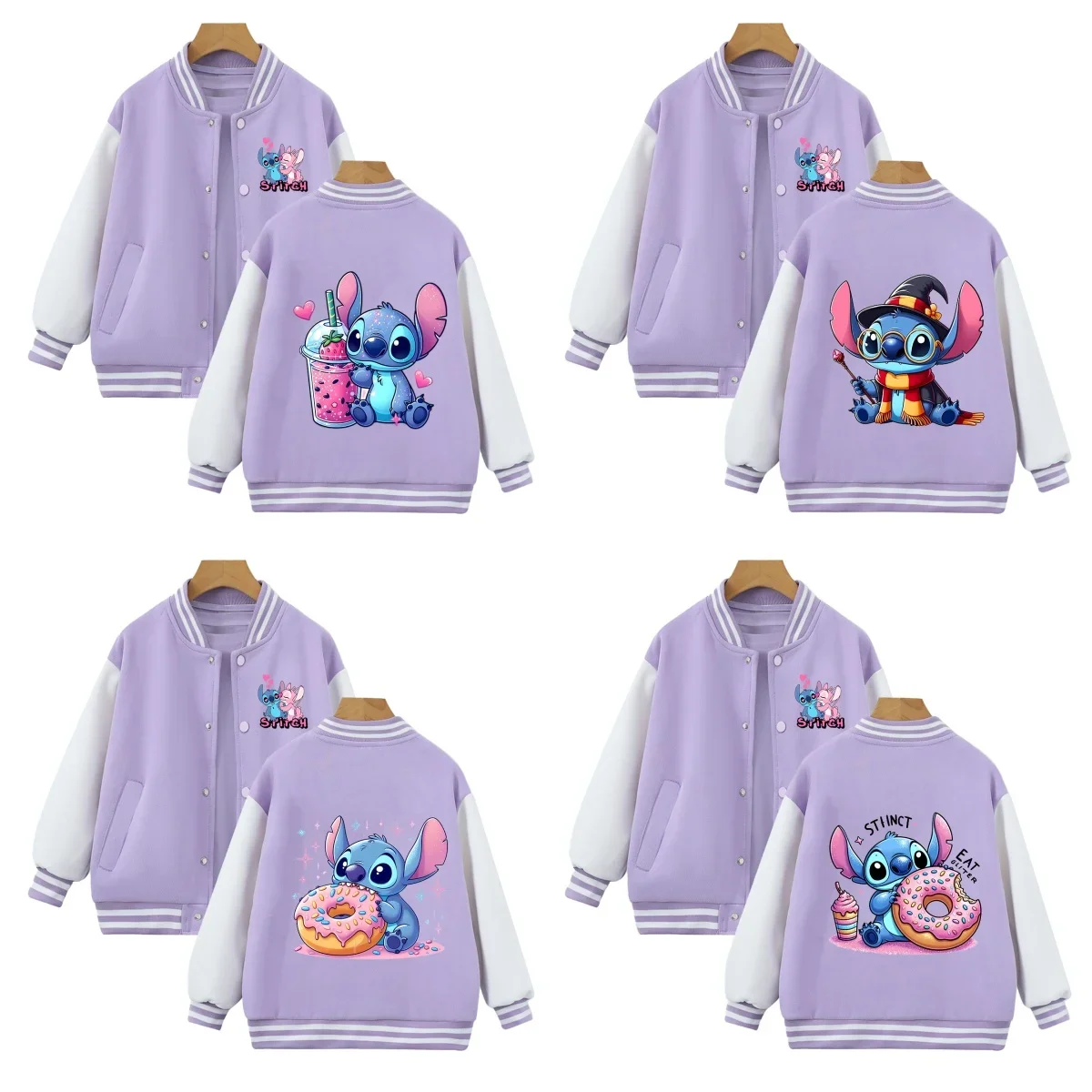 

Disney Kids Playful Stitch Print for students ages 2-14 Fall/Winter thickened cardigan coats for boys and girls baseball uniform