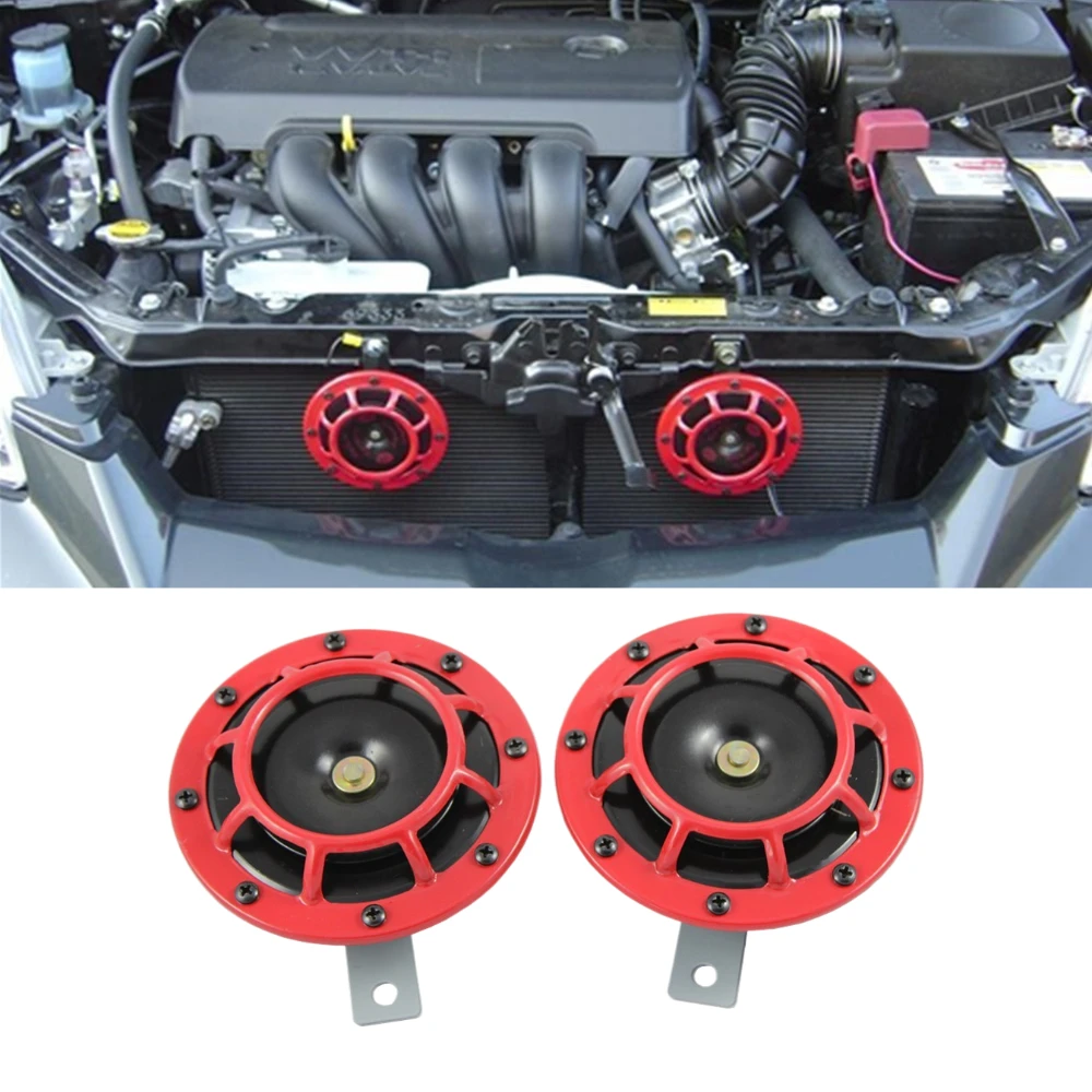 Red Super Loud Blast Tone Grill Mount 12V Electric Compact Car Horn 335Hz/400Hz