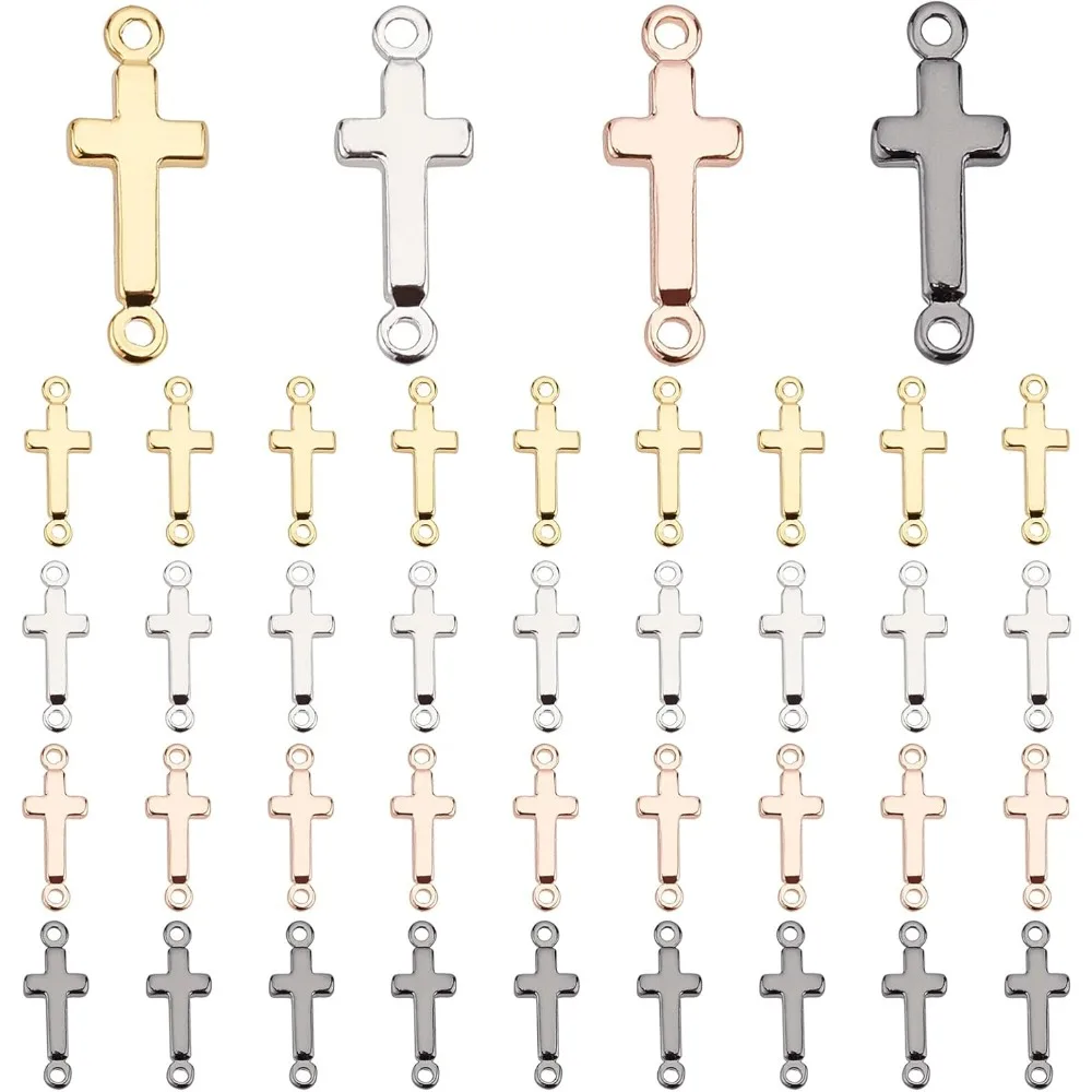 40pcs Cross Pendant Links 18K Gold Plated Cross Charms Double Loop Cross Links Brass Center Pendants for Easter