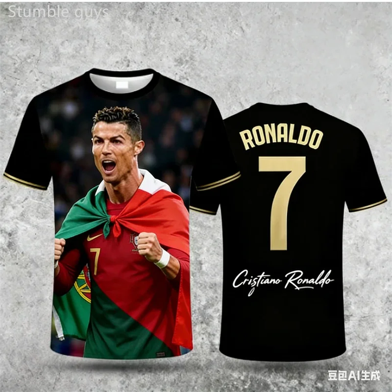 Men's Ronaldo Football Jersey Short Sleeve Quick Dry Outdoor Summer Sport Tee Kids Boys Clothes