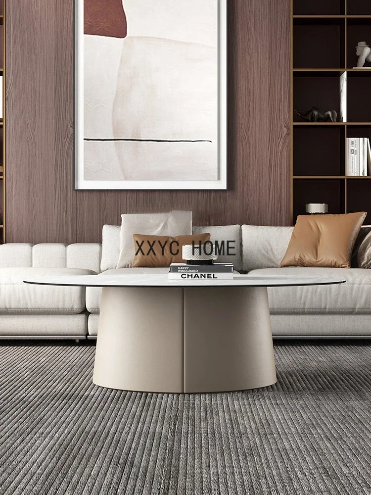 Italian Stone Plate Coffee Table Designer Oval Coffee Table Light Luxury Living Room Marble Top Coffee Table