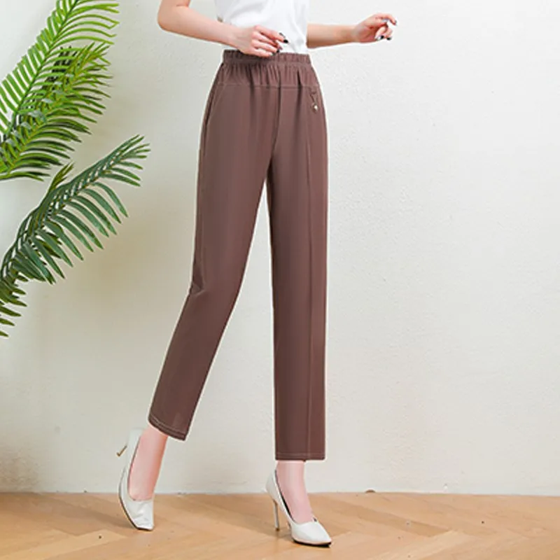 Neue extra große gerade Hosen Hose mittleren Alters Frauen Sommer dünne lose Hose Mutter elastische Taille Freizeit hose 8xl