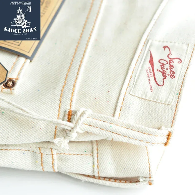 SAUCE ORIGIN  White Jeans Color Point Shorts Man Raw Denim Selvedge Denim Jeans Regular Fit