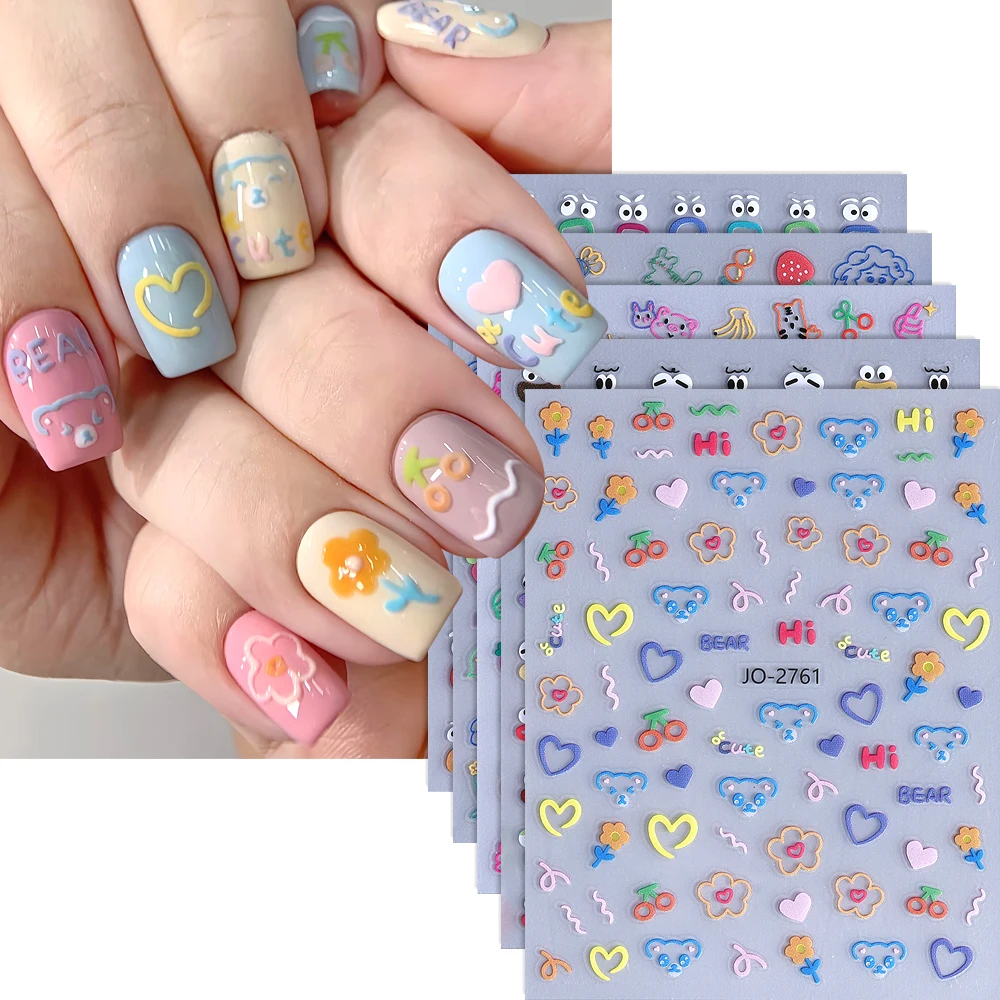 

3/5 шт. милые бабочки, цветок, бант, наклейки для ногтей, клейкие 3D ромашки, звезда, сердце, медведь, письмо, слайдер для дизайна ногтей, украшения для маникюра «сделай сам»